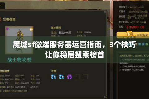 魔域sf微端服务器运营指南，3个技巧让你稳居搜索榜首