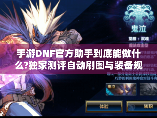 手游DNF官方助手到底能做什么?独家测评自动刷图与装备规划功能