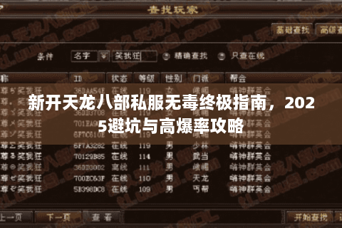新开天龙八部私服无毒终极指南，2025避坑与高爆率攻略