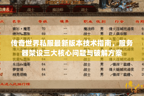 传奇世界私服最新版本技术指南，服务器架设三大核心问题与破解方案