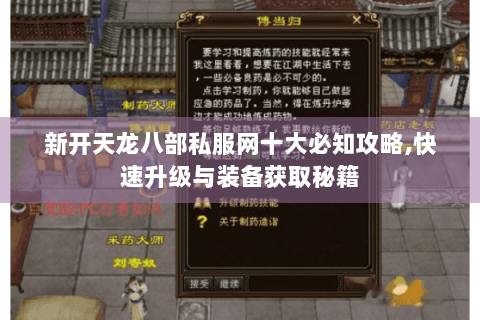 新开天龙八部私服网十大必知攻略,快速升级与装备获取秘籍