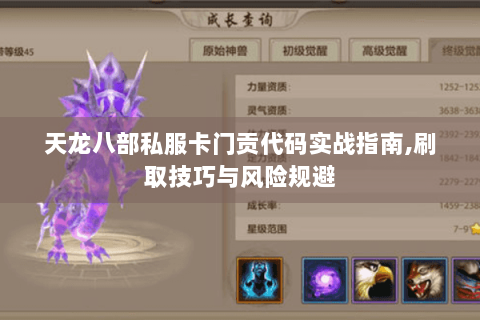 天龙八部私服卡门贡代码实战指南,刷取技巧与风险规避
