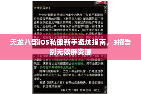 天龙八部iOS私服新手避坑指南，3招告别无效肝资源