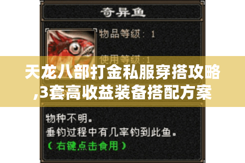 天龙八部打金私服穿搭攻略,3套高收益装备搭配方案
