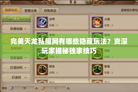 完美天龙私服网有哪些隐藏玩法？资深玩家揭秘独家技巧