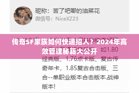 传奇SF家族如何快速招人？2024年高效管理秘籍大公开