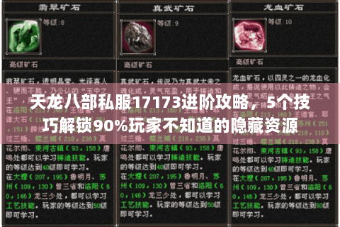 天龙八部私服17173进阶攻略，5个技巧解锁90%玩家不知道的隐藏资源