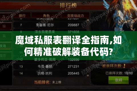魔域私服表翻译全指南,如何精准破解装备代码?