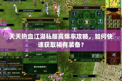 天天热血江湖私服高爆率攻略，如何快速获取稀有装备？