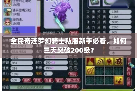 全民奇迹梦幻骑士私服新手必看，如何三天突破200级？