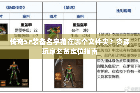 传奇SF装备名字藏在哪个文件夹？资深玩家必备定位指南